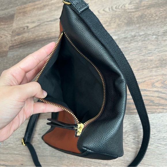 Fossil Tara Leather Crossbody Bag Black Brown Colorblock Gold Hardware - Picture 8 of 16